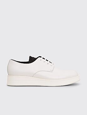 Prada Leather Lace Up Brushed Derby Shoes White