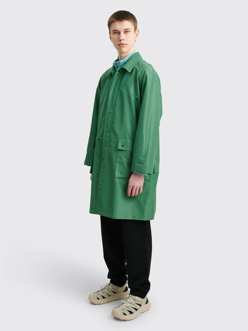 Auralee Silk Polyester Grosgrain Soutien Collar Coat Green
