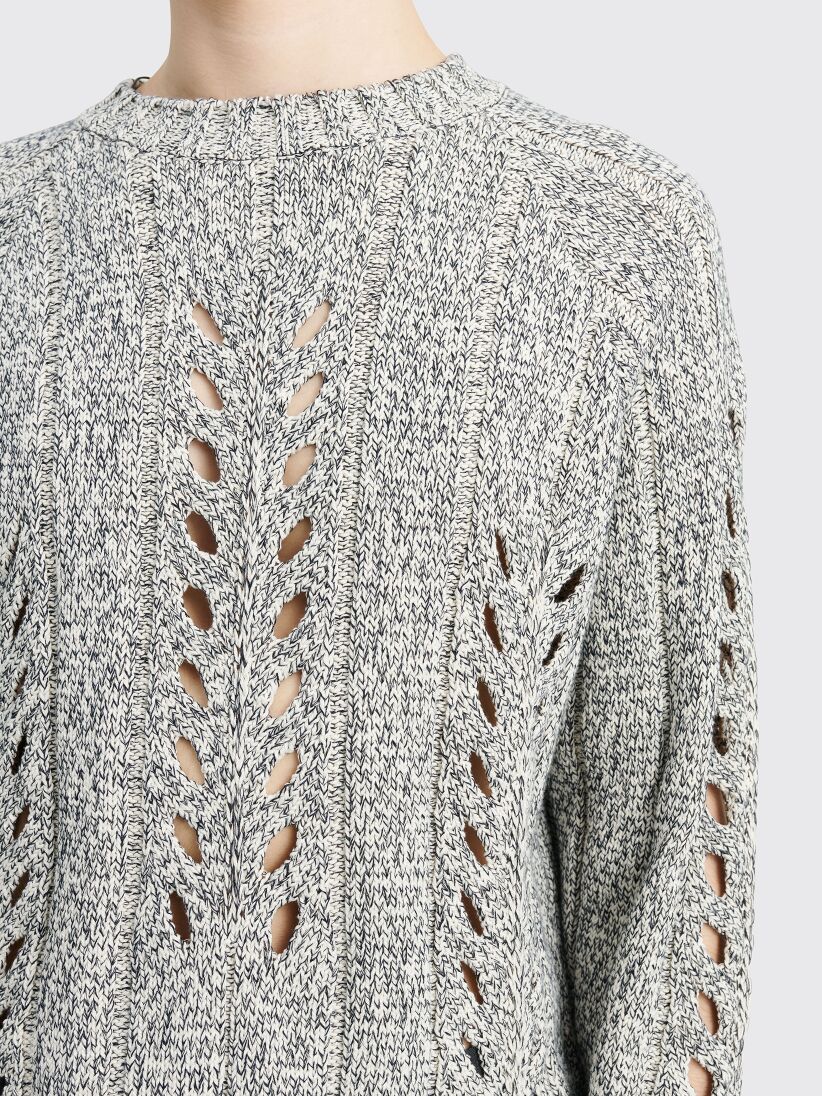 Auralee Mix Boucle Mesh Knit Pullover Ivory / Navy