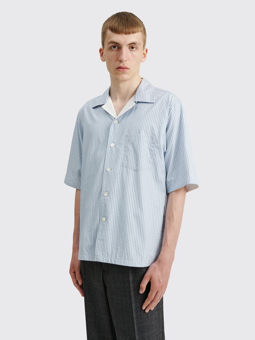 Très Bien - Auralee Terry Lined Finx Stripe Shirt Blue