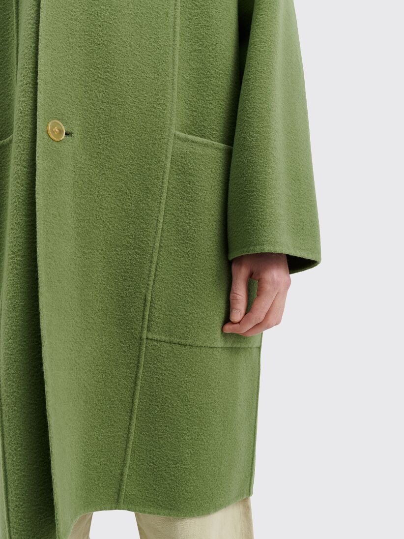 Auralee Hand Sewn Velour Brushed Wool Melton Hooded Coat Sage Green