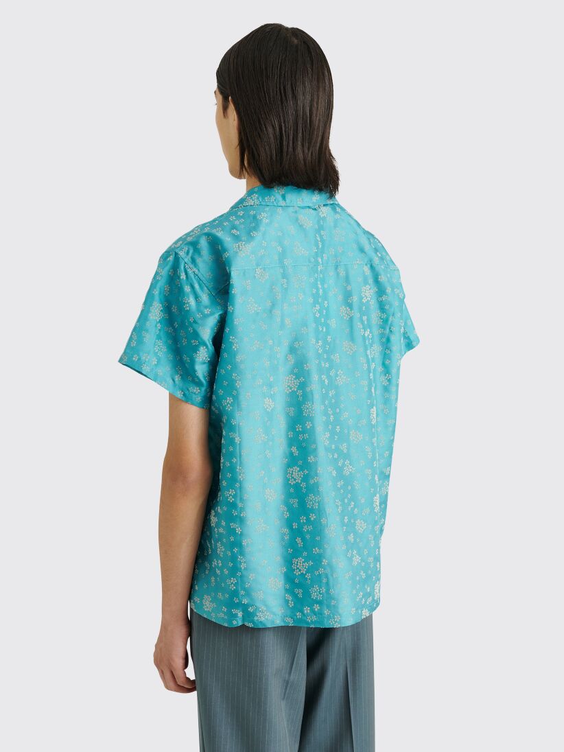Très Bien - Bode Floral Flocked Sleeve Shirt / Blue Cream Short