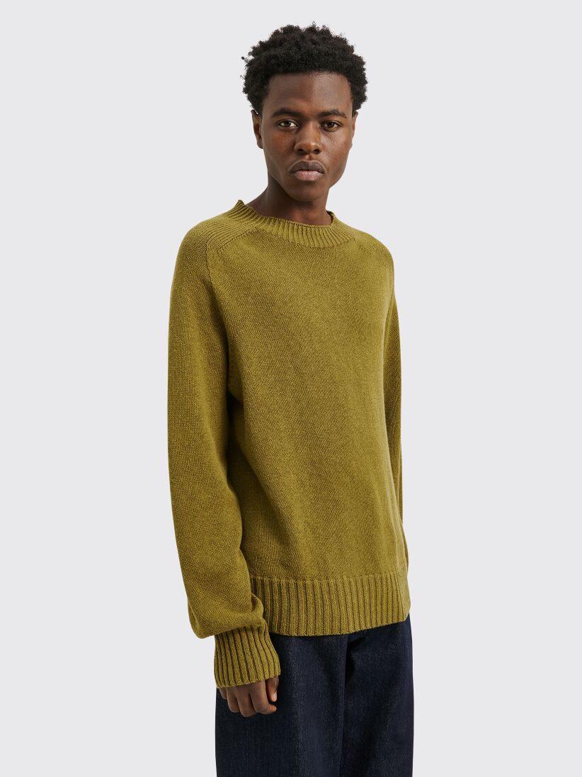 Margaret Howell Saddle Crew Cotton Cashmere Sweater Moss