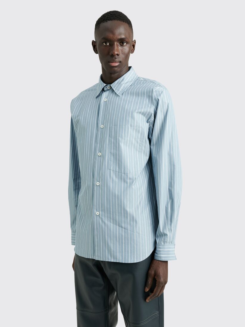 Margaret Howell Basic Shirt Cotton Silk Stripe Blue / White