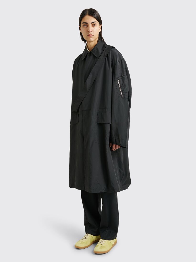 Très Bien - Random Identities Satin Overcoat With Strap Black
