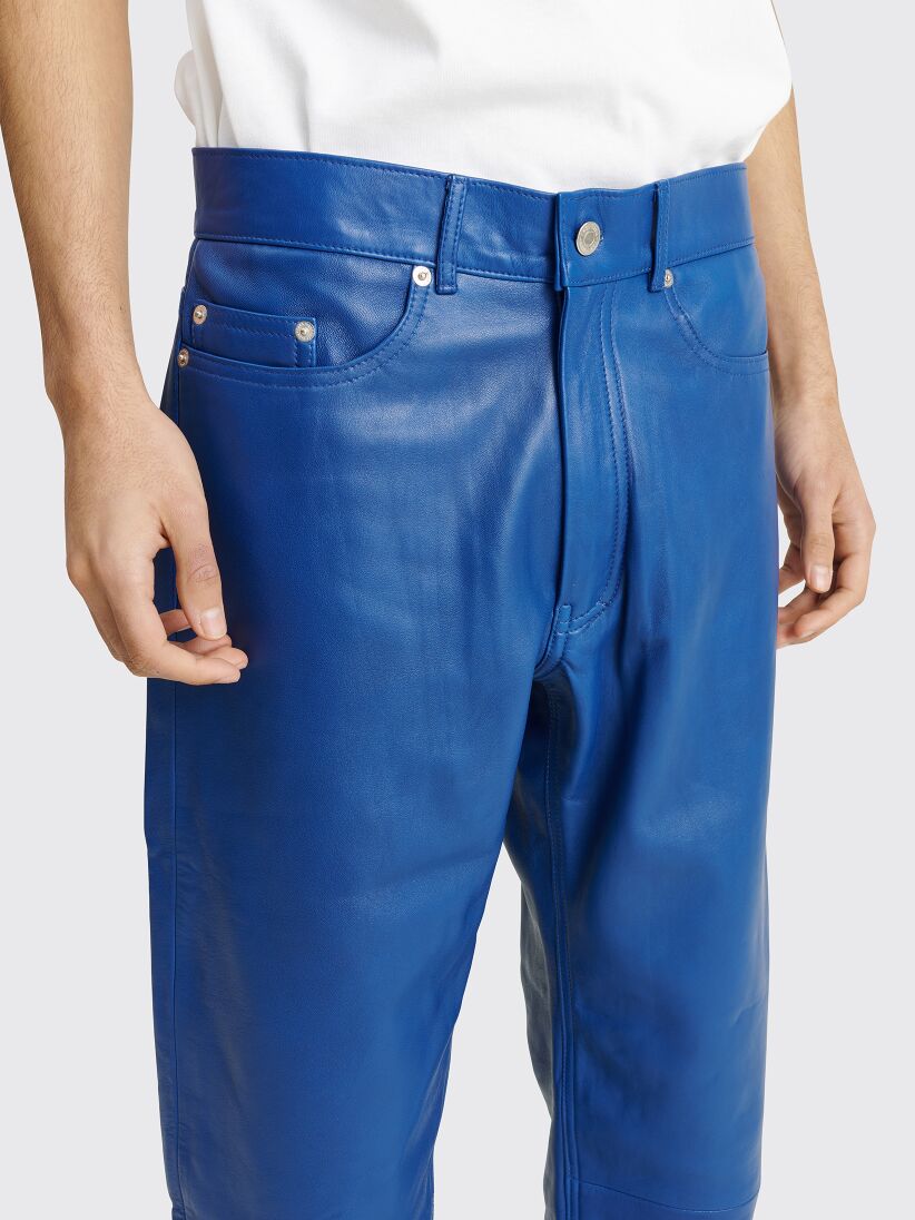 Men Fashion Contrast Color Genuine Black and Blue Leather Pants - Drivel  Sports (Clothing Brand)