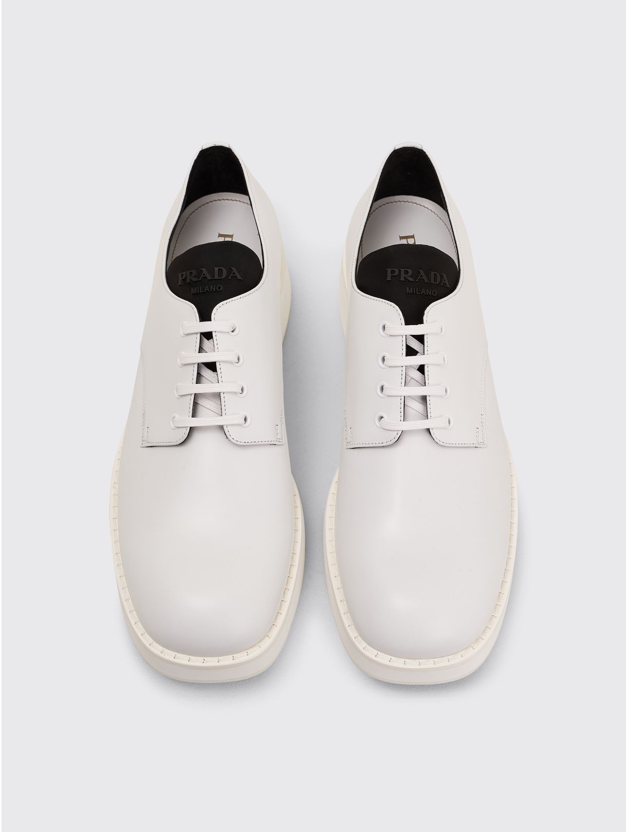 Très Bien - Prada Leather Lace Up Brushed Derby Shoes White