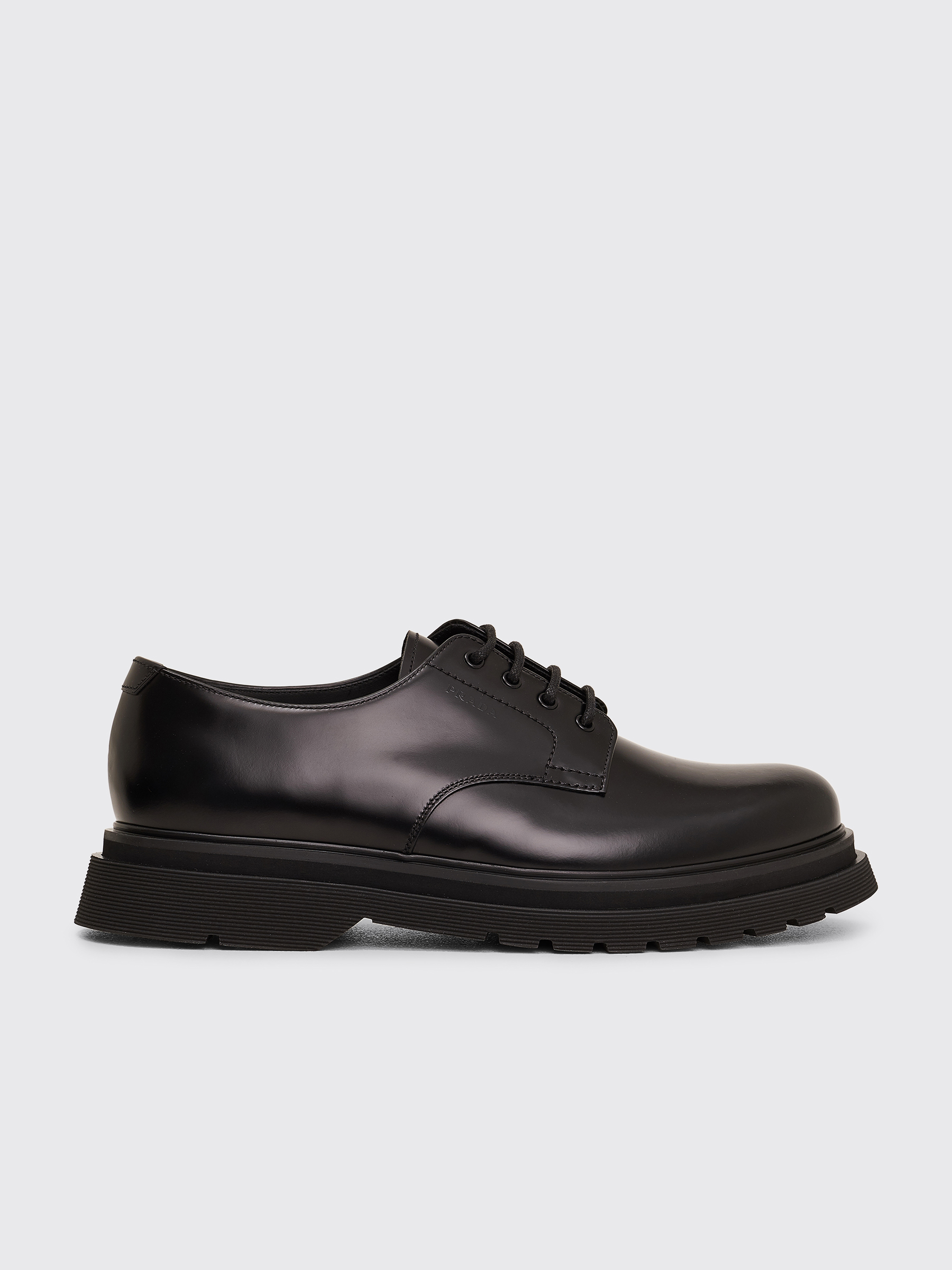 Prada Leather Lace Up Derby Shoes Black