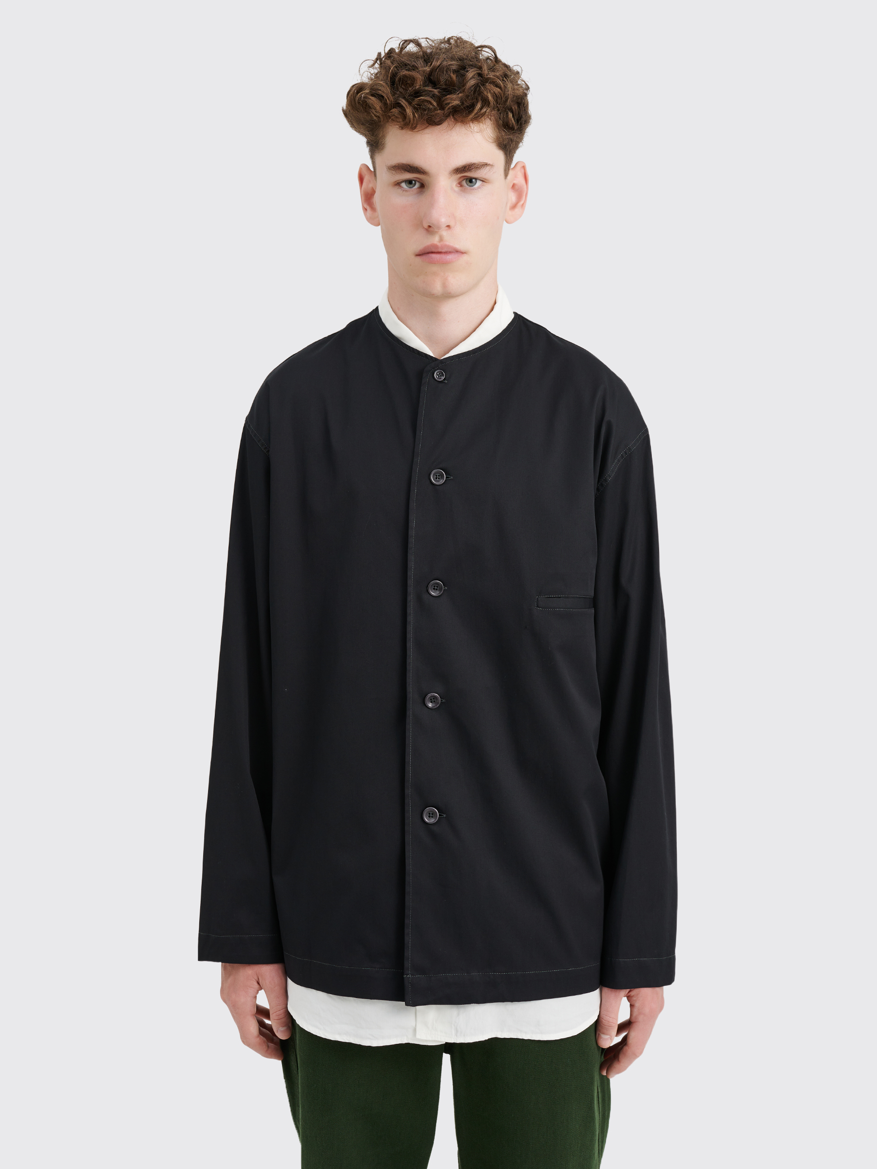 Très Bien - Lemaire Collarless Relaxed Shirt Black