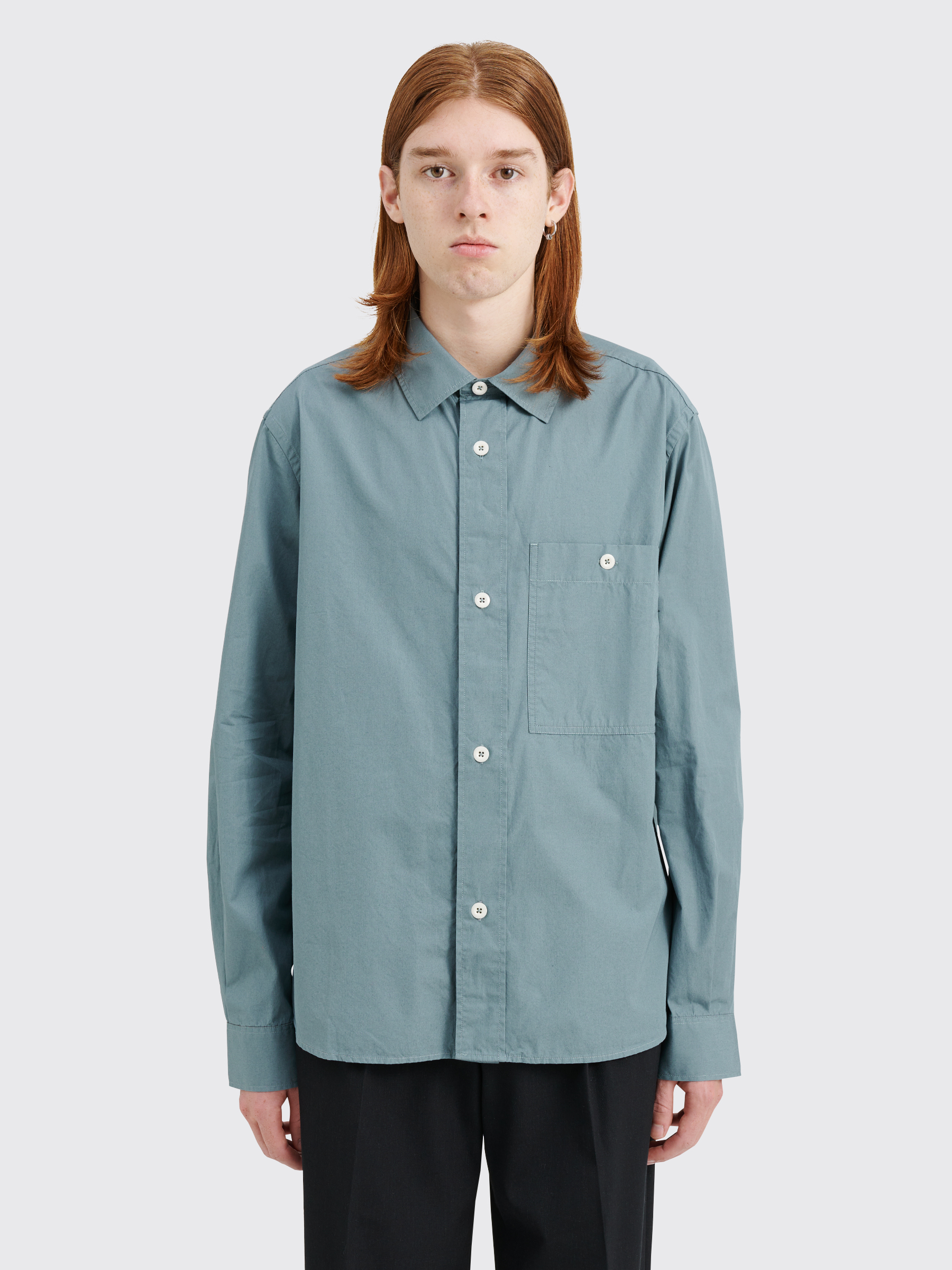Margaret Howell MHL Overall Shirt Compact Cotton Poplin Dusty Blue