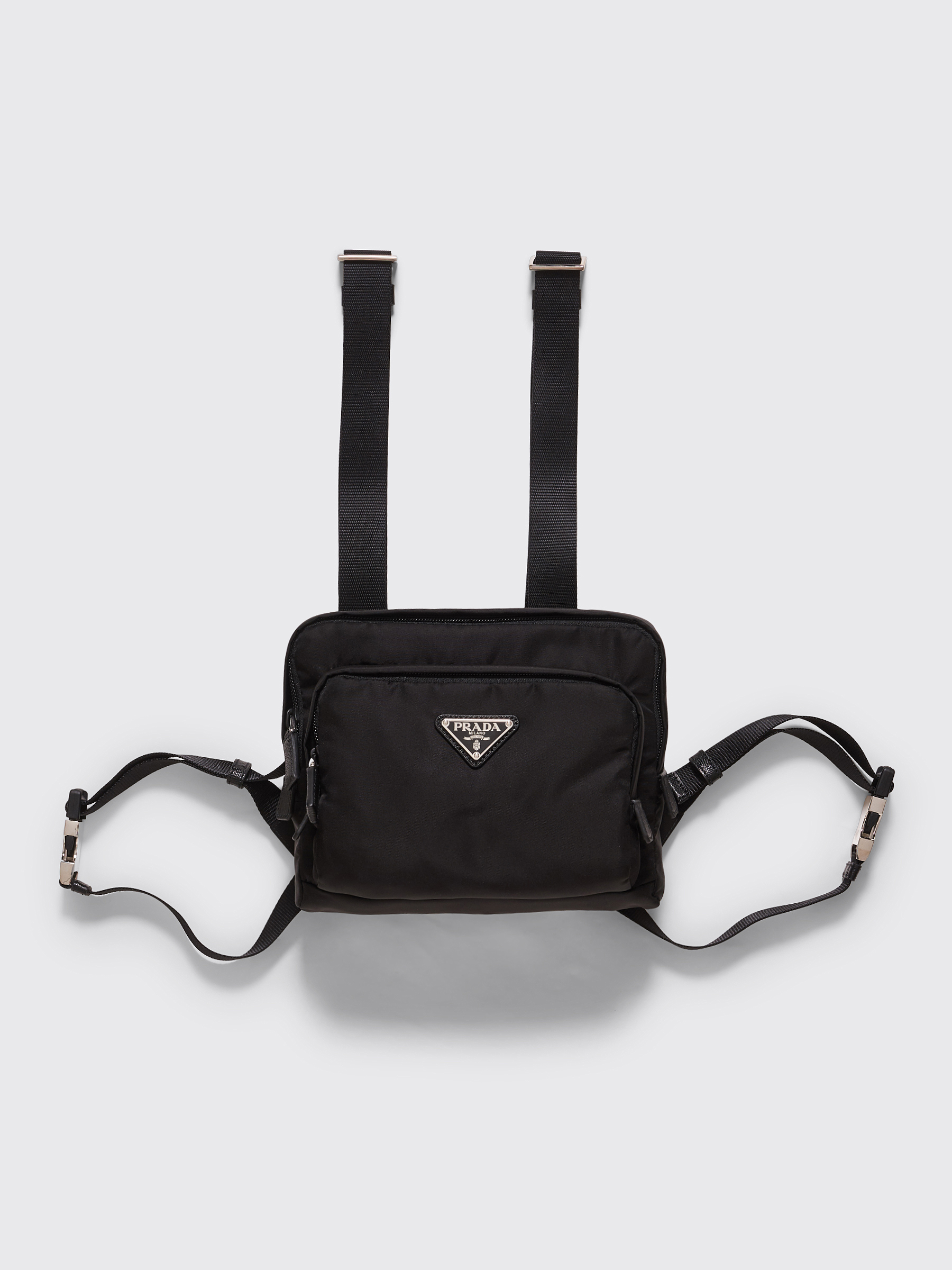 Tres Bien Prada Logo Plaque Nylon Harness Bag Black