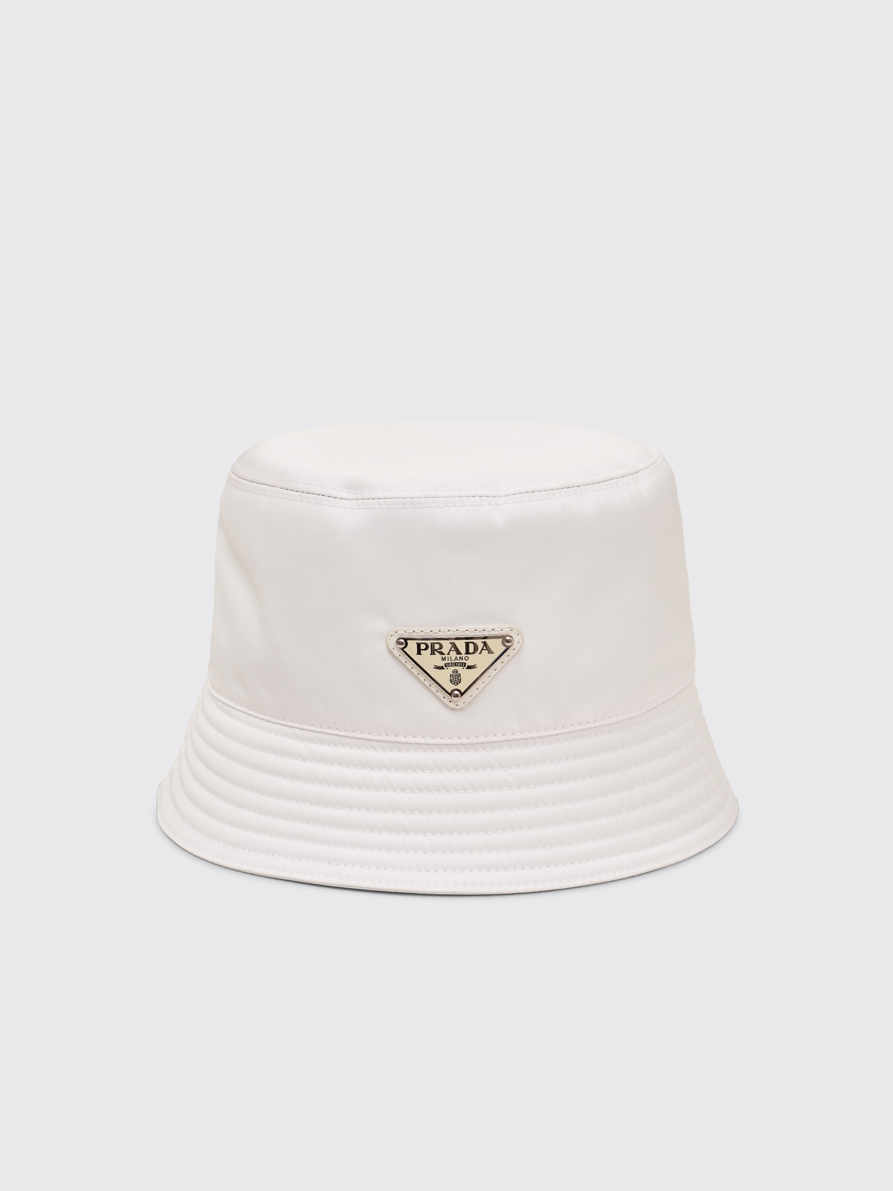 Prada Nylon Bucket Hat Triangle Logo White