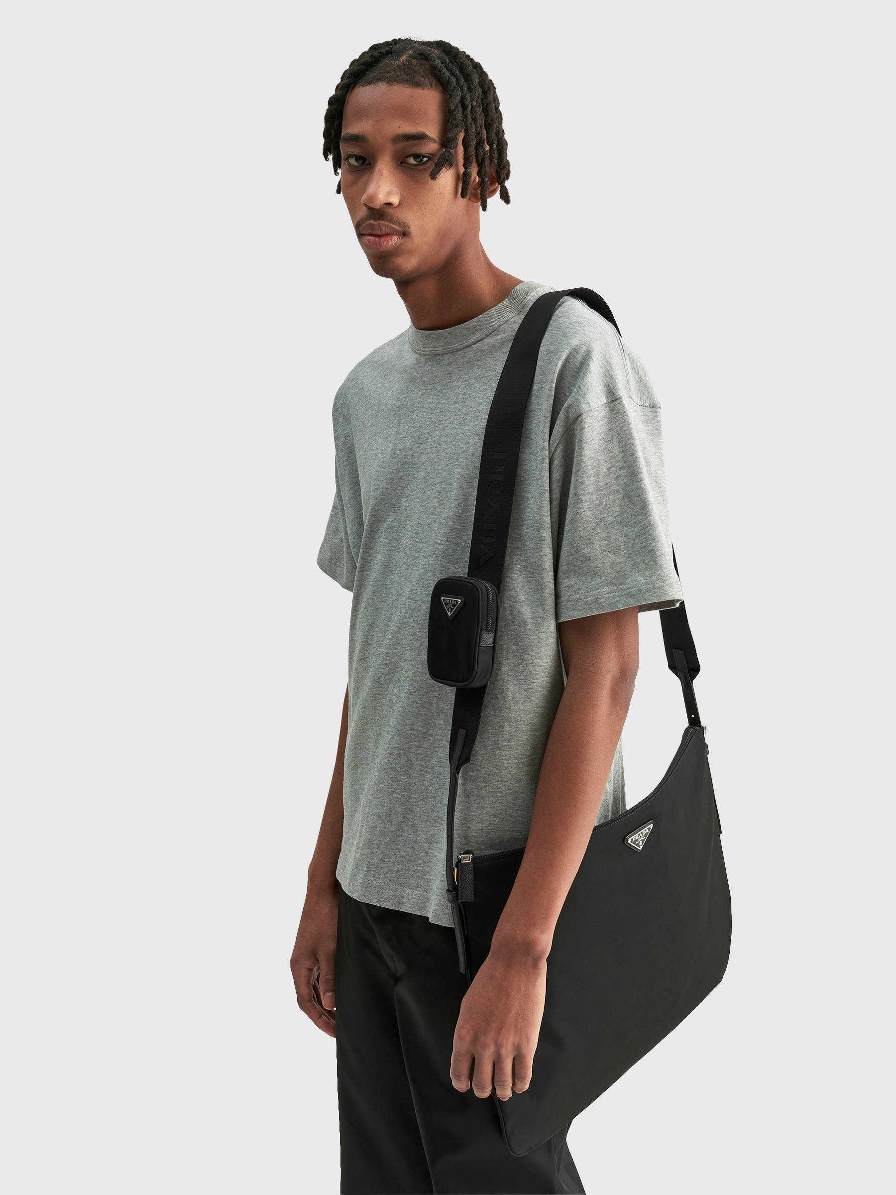 Très Bien - Prada Re-Nylon & Saffiano Leather Slim Shoulder Bag Black