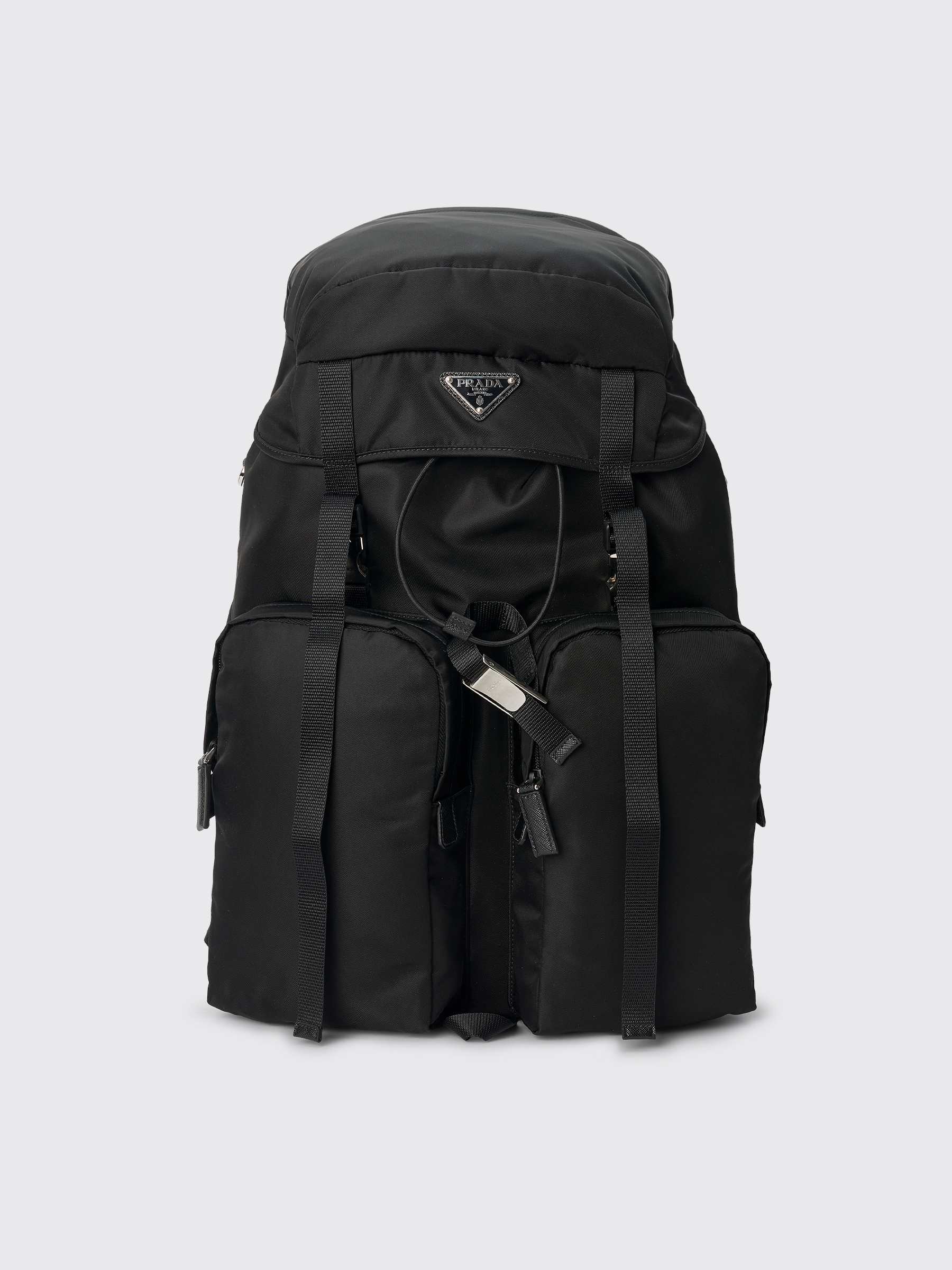 prada black leather backpack