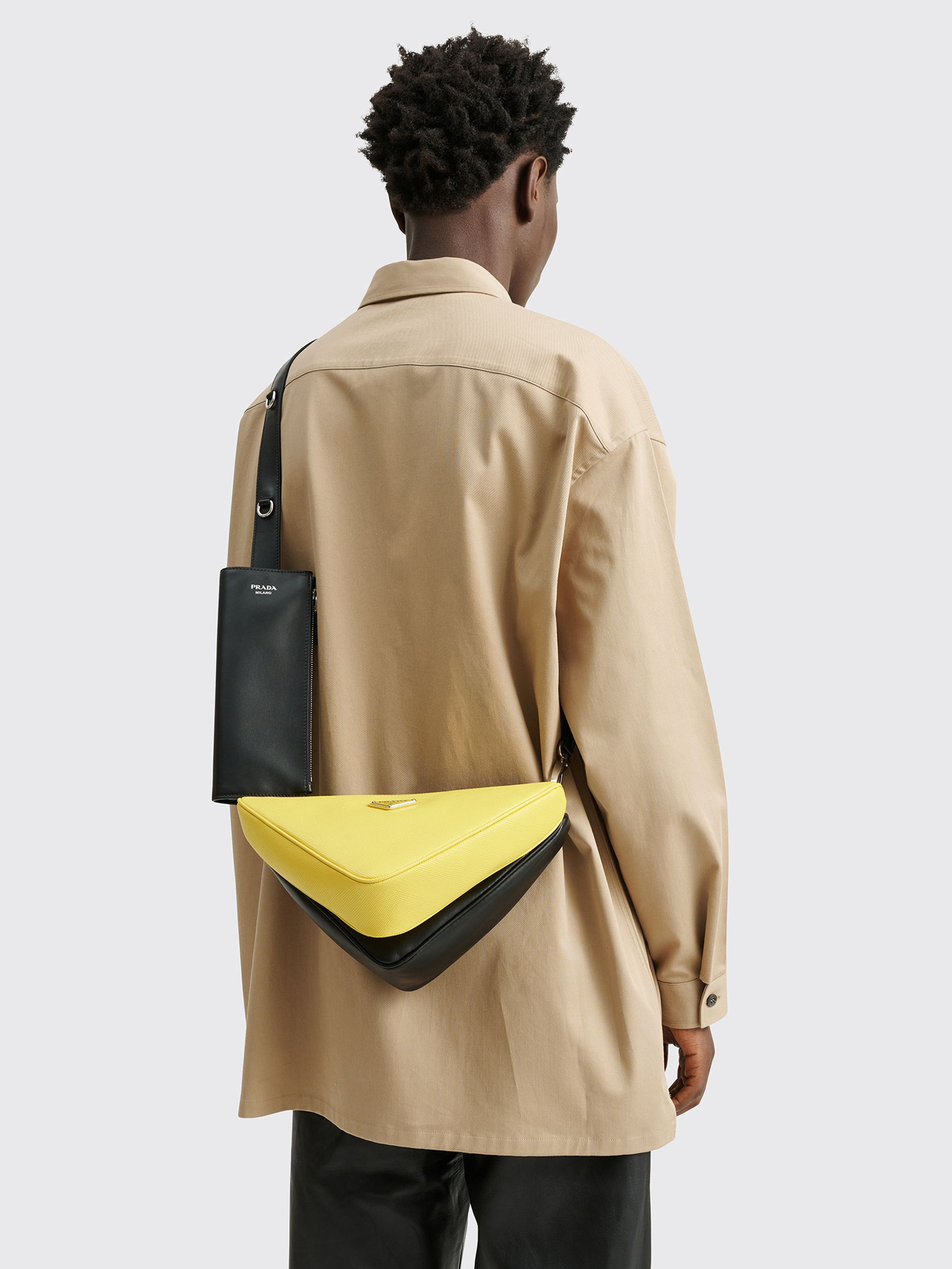 Très Bien - Prada Triangle Leather Shoulder Double Bag Black / Sunny Yellow