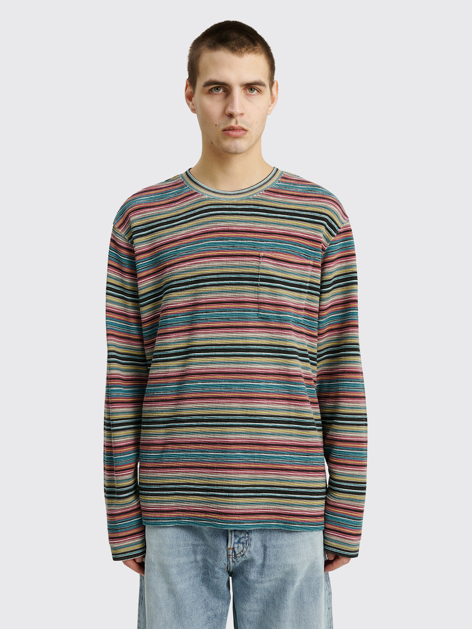 Très Bien - Stüssy Printed Muli Stripe LS Crew Sweater Khaki