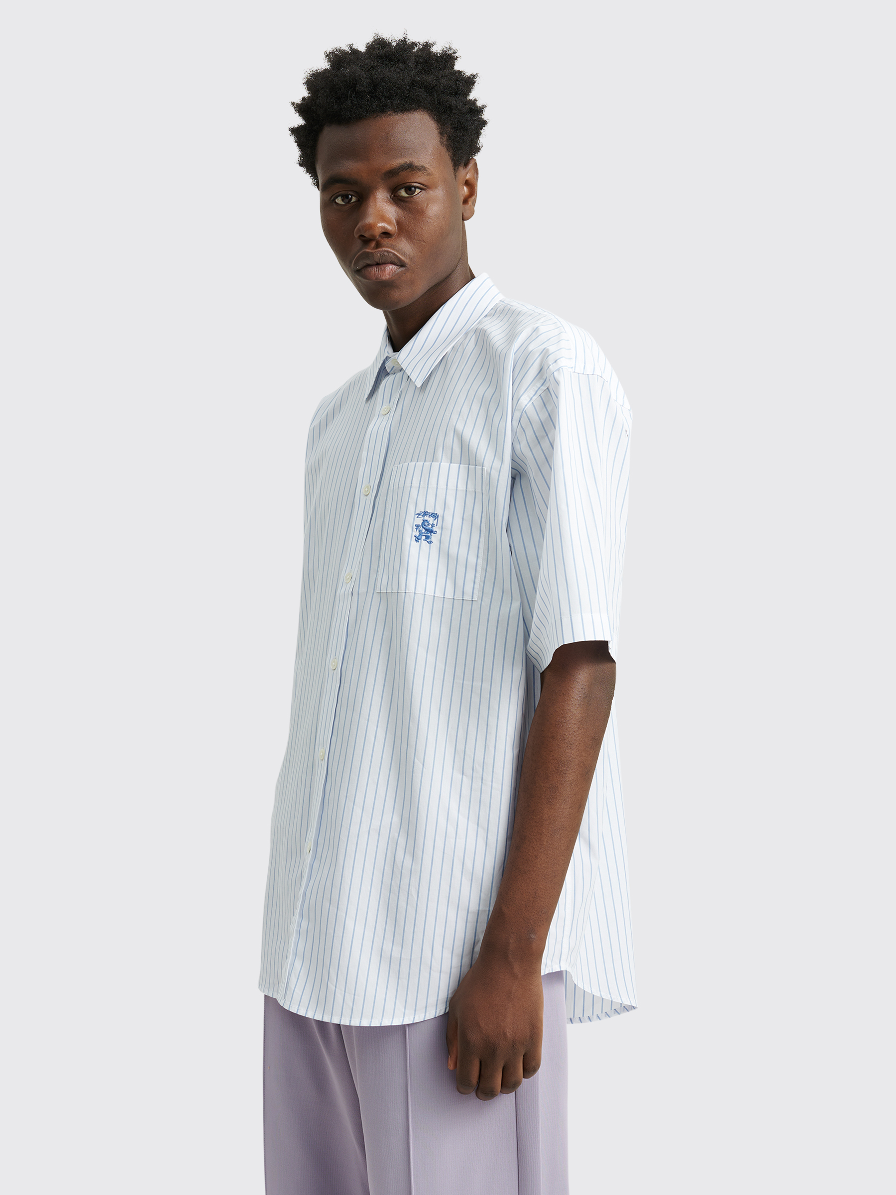Très Bien - Stüssy Boxy Striped Shirt White / Blue
